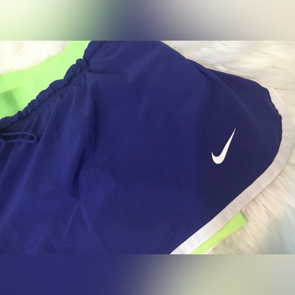 Women’s Nike Dri-Fit Running Athletic Shorts Blue/Purple/Neon Size Medium - Picture 2 of 5